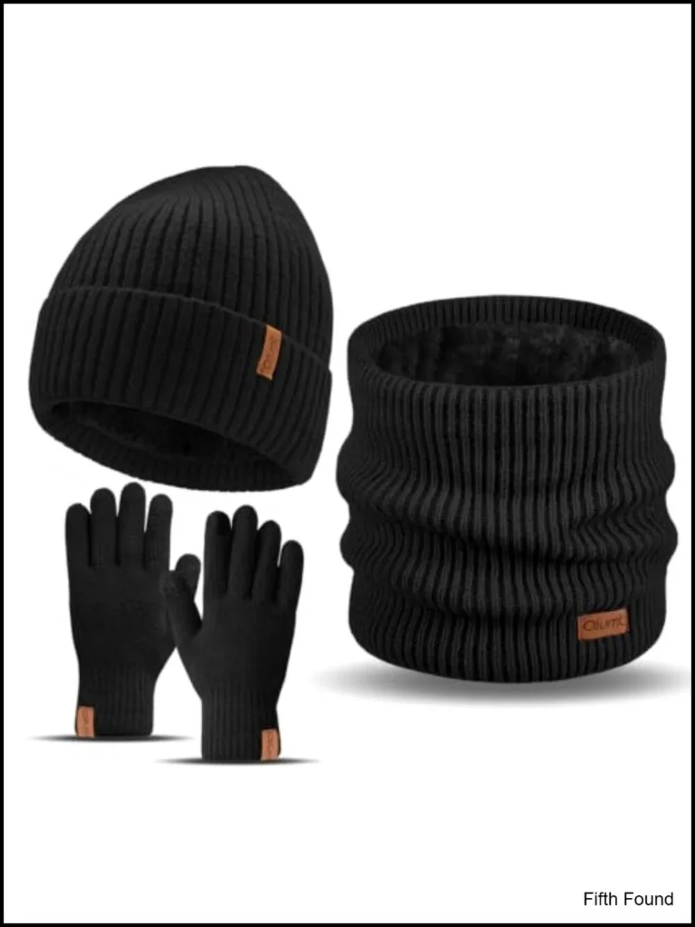 3-Piece Winter Hat Scarf Touchscreen Gloves Set Fleece Lined Knit Beanie Neck
